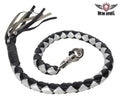 3" Thick Hand-Braided Leather Get Back Whip - Black/Silver