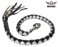 3" Thick Hand-Braided Leather Get Back Whip - Black/Silver