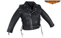 Teens Leather Motorcycle Jacket With Snap Down Collar