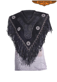 Womens Motorcycle Poncho With Beads & Fringes