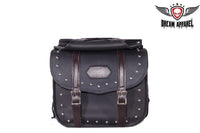 PVC Motorcycle Saddlebag With Studs & Brown Straps