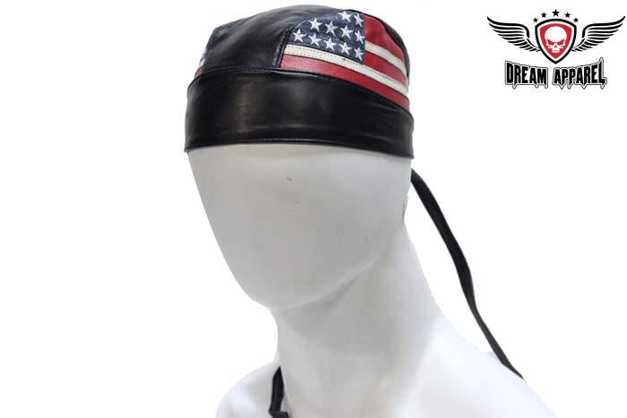 American Flag Leather Skull Cap