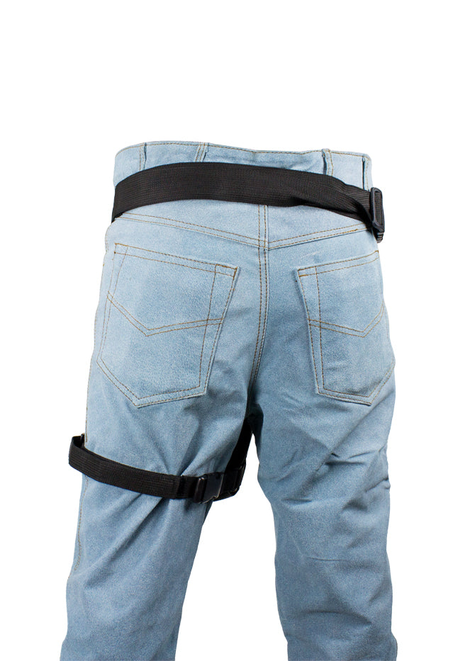 Black Naked Cowhide Leather Multi-Pocket Laced Thigh Bag W/ Extra Layer Of Protection