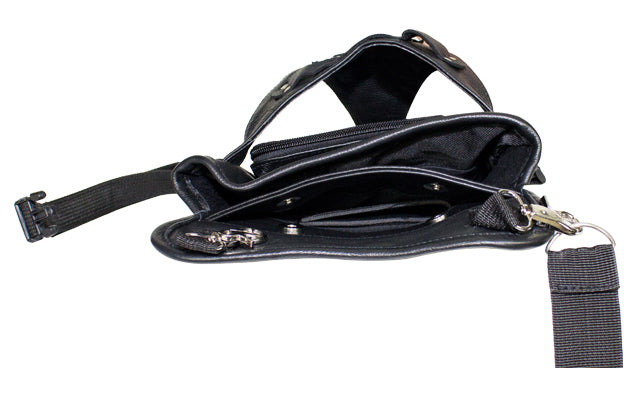 Black Naked Cowhide Leather Multi-Pocket Laced Thigh Bag W/ Extra Layer Of Protection
