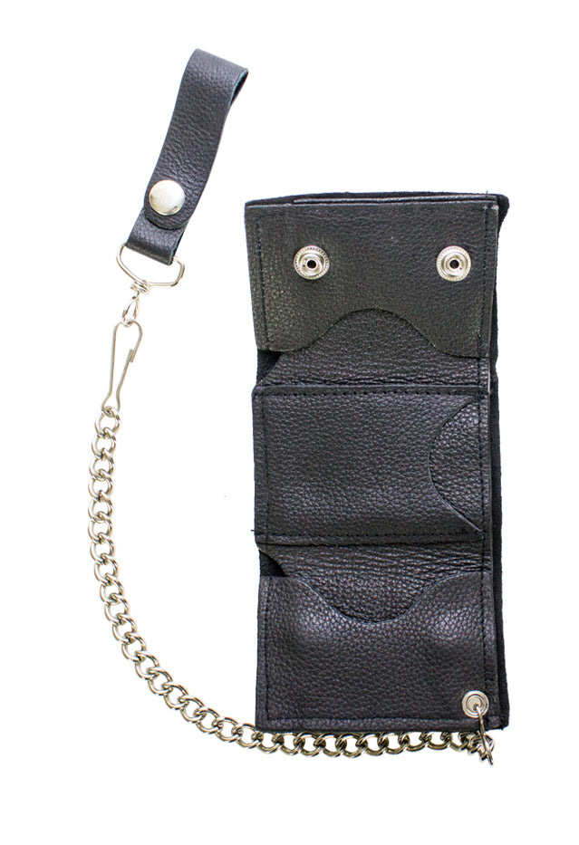 Plain Black Biker Tri-Fold Chain Wallet