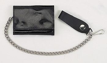 Plain Black Biker Tri-Fold Chain Wallet