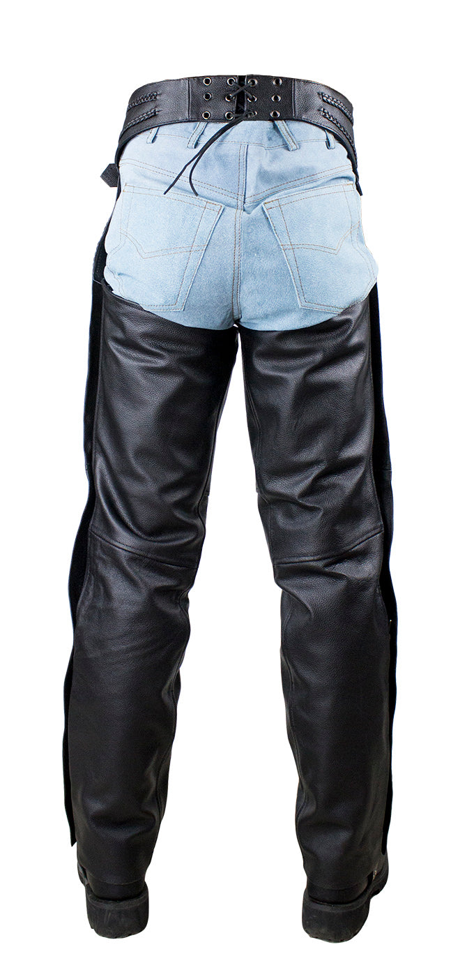 Braided Split Leather Chaps W/ Mesh Lining - Black