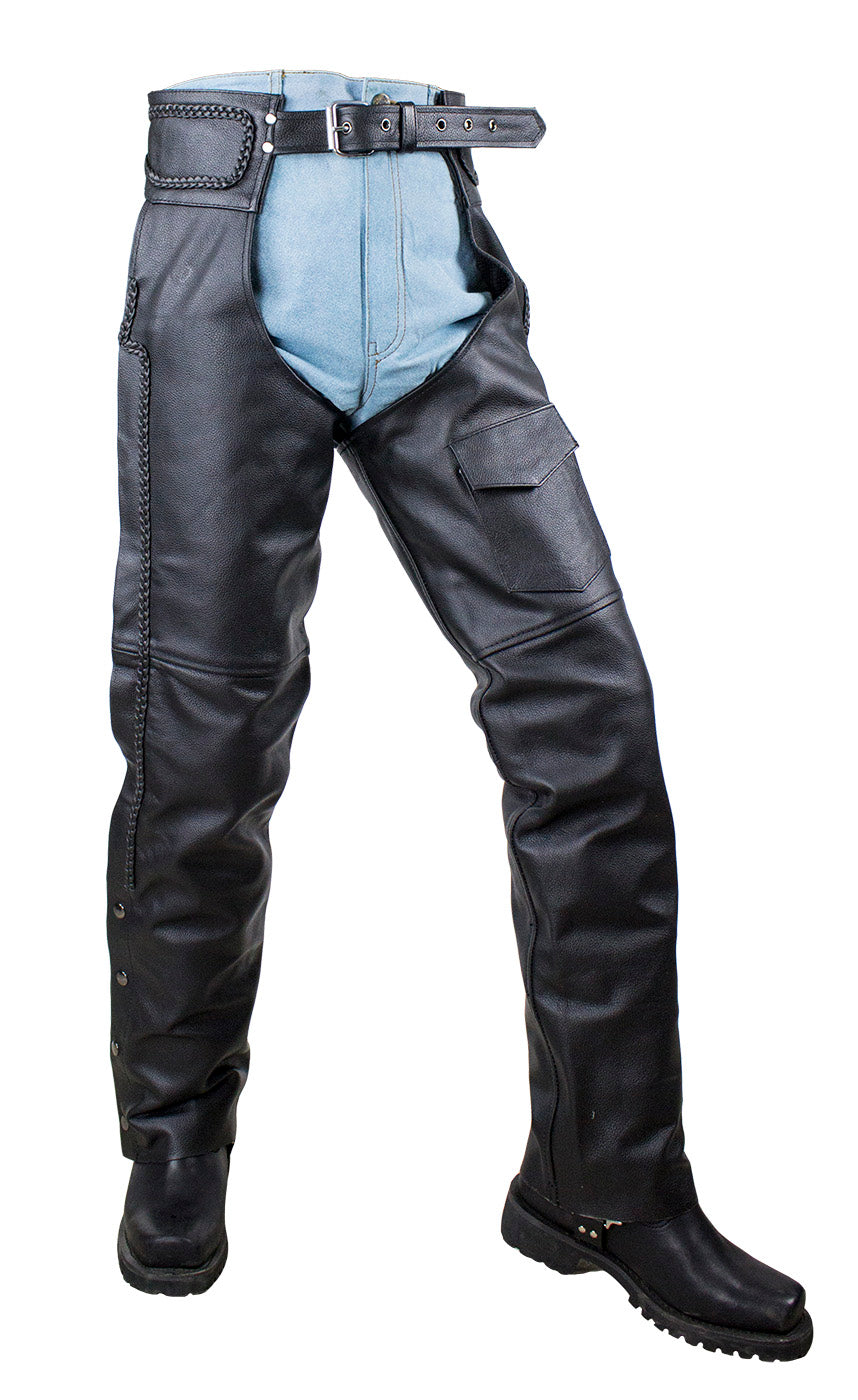 Braided Split Leather Chaps W/ Mesh Lining - Black