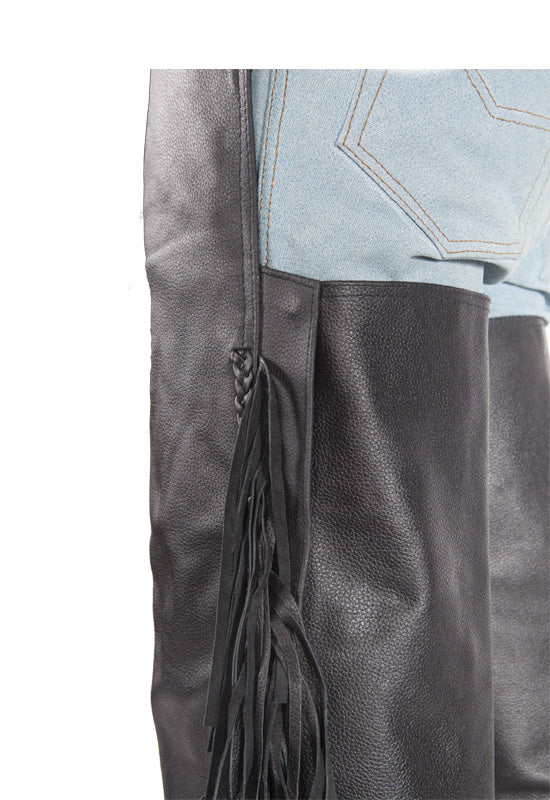 Biker Leather Chaps With Braid & Fringe