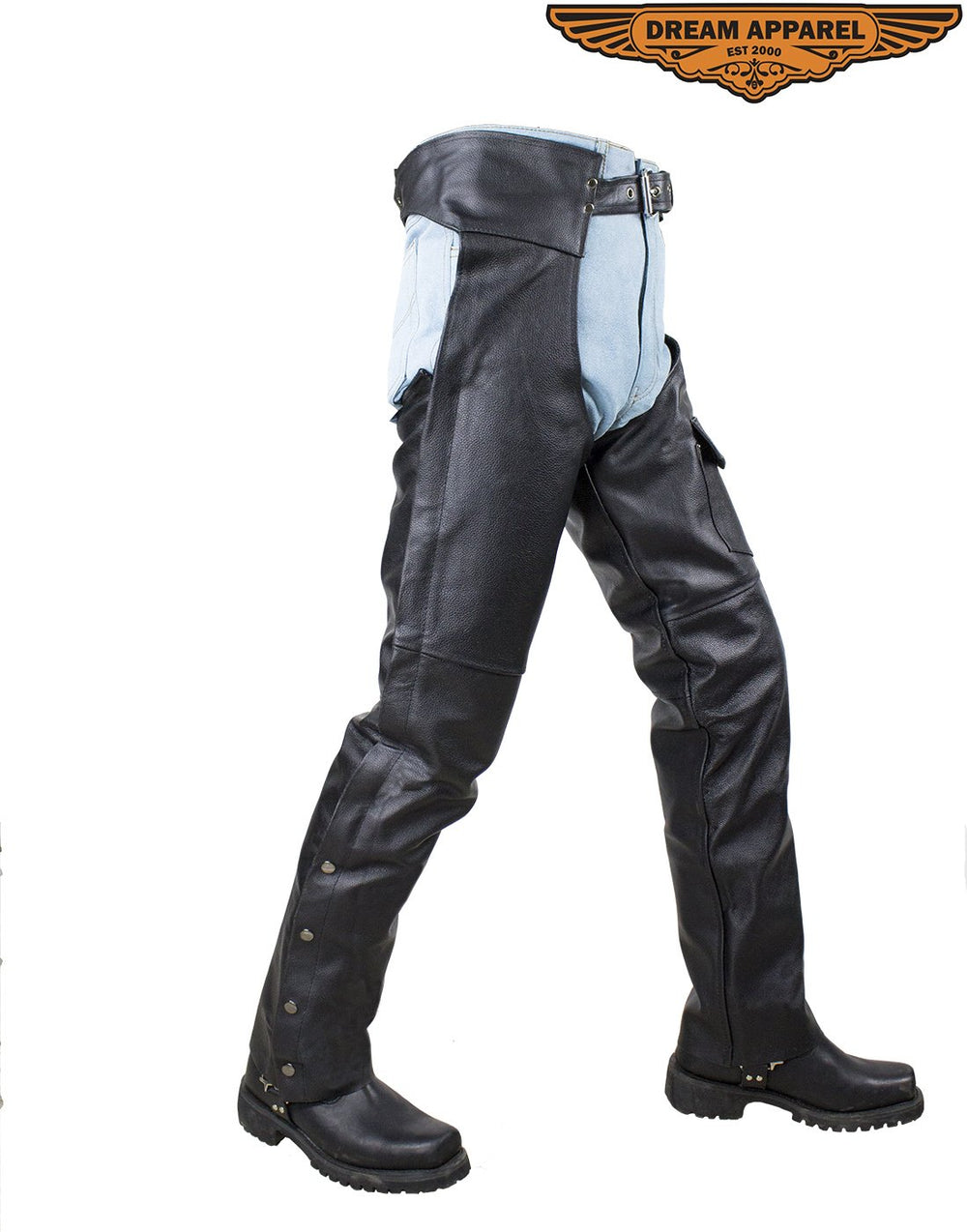 Plain Black Split Leather Chaps W/ Zipout liner