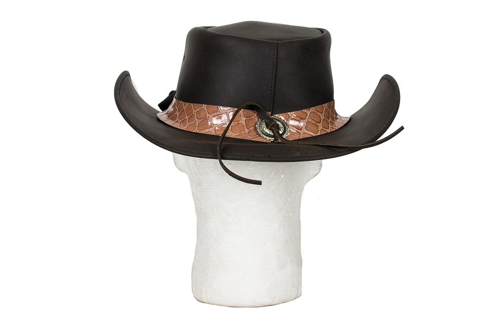 Genuine Black Leather Alligator Hat