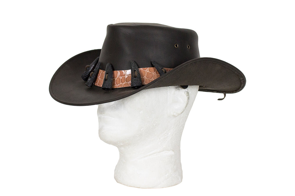 Genuine Black Leather Alligator Hat