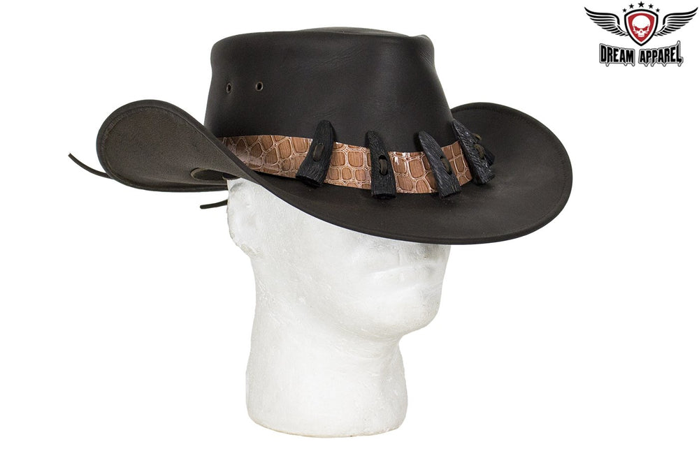 Genuine Black Leather Alligator Hat