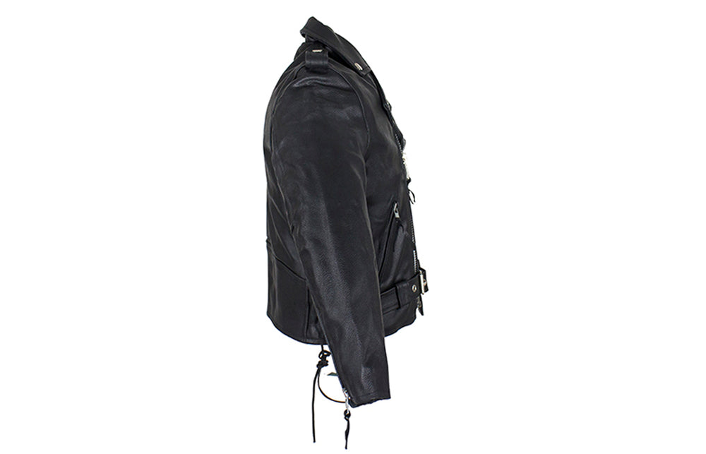 Teens Leather Motorcycle Jacket With Snap Down Collar