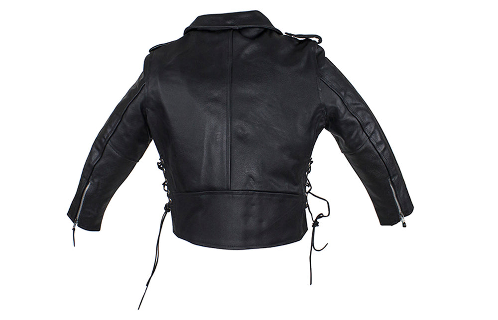 Teens Leather Motorcycle Jacket With Snap Down Collar
