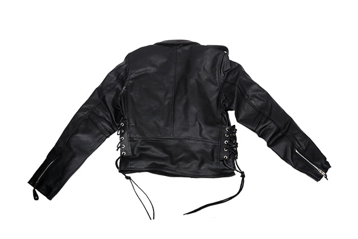 Teens Leather Motorcycle Jacket With Snap Down Collar