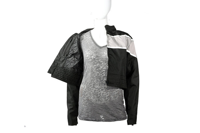Women's Black Lightweight Textile Jacket W/ White Stripe