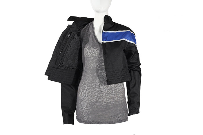 Women's Black Lightweight Textile Jacket W/ Blue Stripe