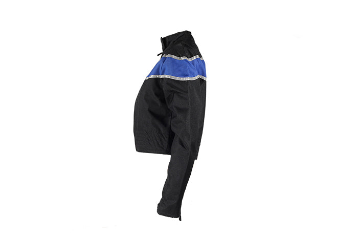 Women's Black Lightweight Textile Jacket W/ Blue Stripe