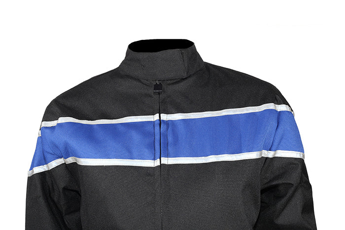 Women's Black Lightweight Textile Jacket W/ Blue Stripe