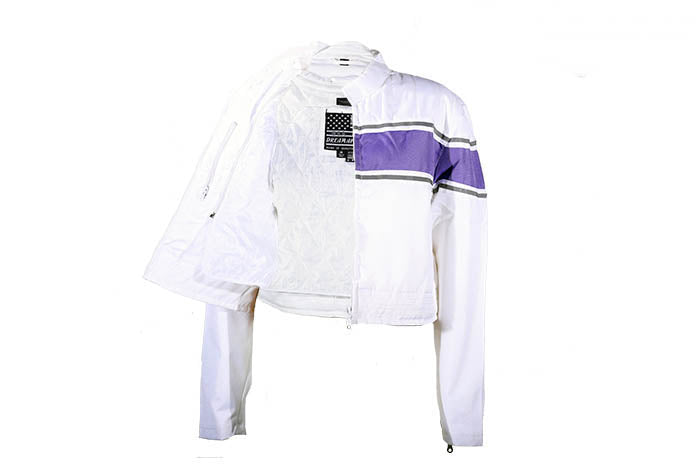Women's White Lightweight Textile Jacket W/ Purple Stripe