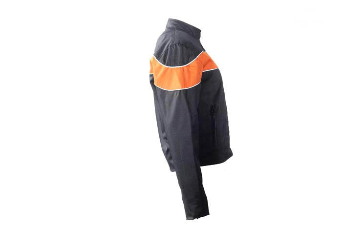 Women's Black Lightweight Textile Jacket W/ Orange Stripe