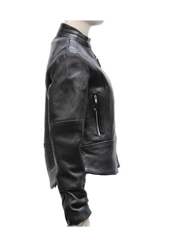 Women's Soft Leather Jacket With Multi Pockets