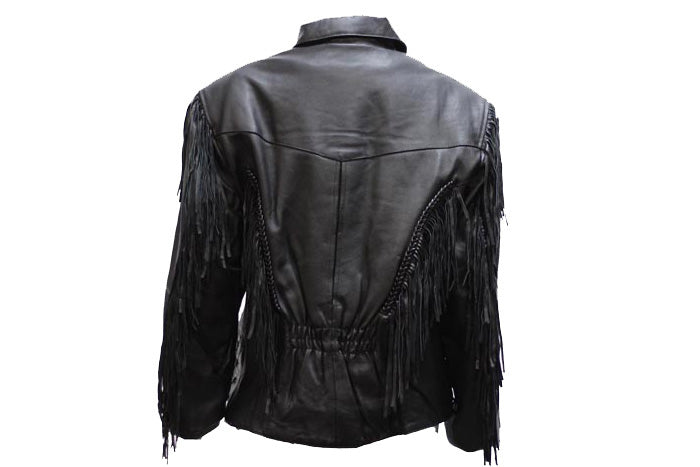Women's Soft Leather Braided & Fringed Motorcycle Jacket