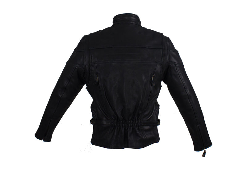 Women's Leather Racer Motorcycle Jacket With Double Reflector Stripes