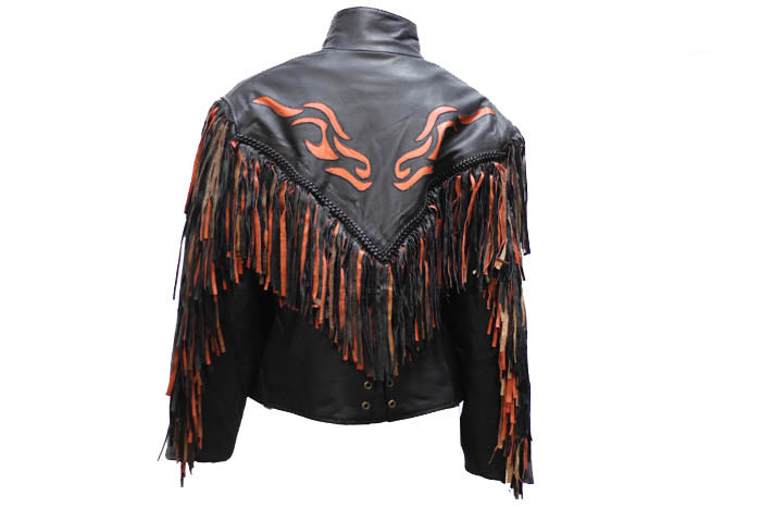 Womens Leather Jacket With Studs & Fringe