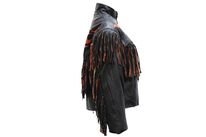 Womens Leather Jacket With Studs & Fringe