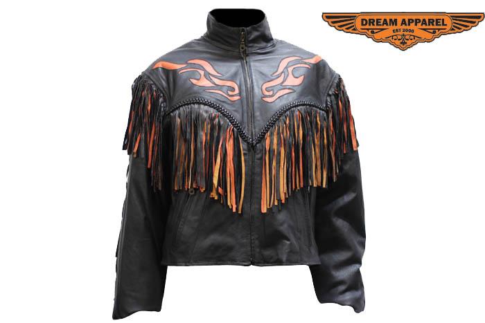 Womens Leather Jacket With Studs & Fringe