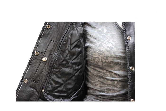 Women's Black Leather Jacket With Beads, Studs, Bone & Fringe
