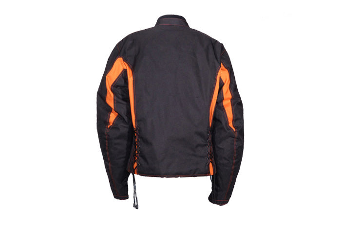 Women's Black & Orange Textile Racer Jacket With Z/o Lining