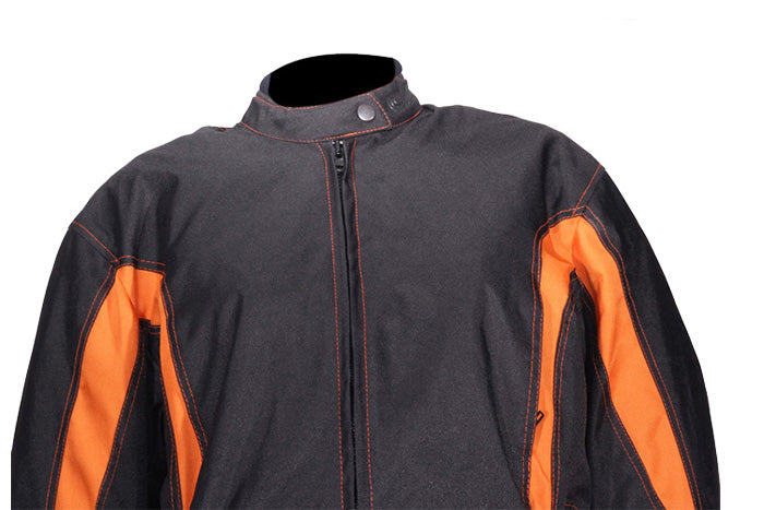 Women's Black & Orange Textile Racer Jacket With Z/o Lining