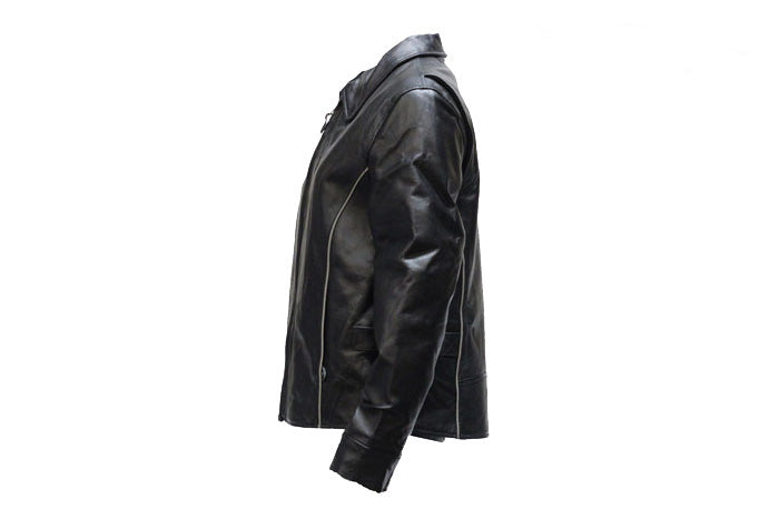 Womens Leather Jacket With Reflective Piping