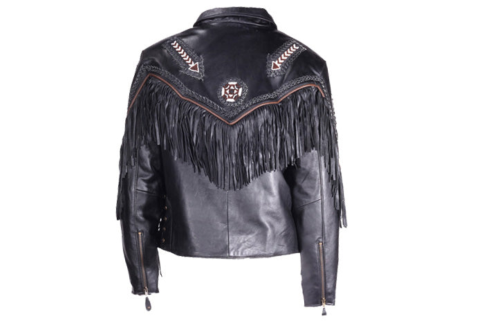 Womens Leather Jacket With Braid & Fringe