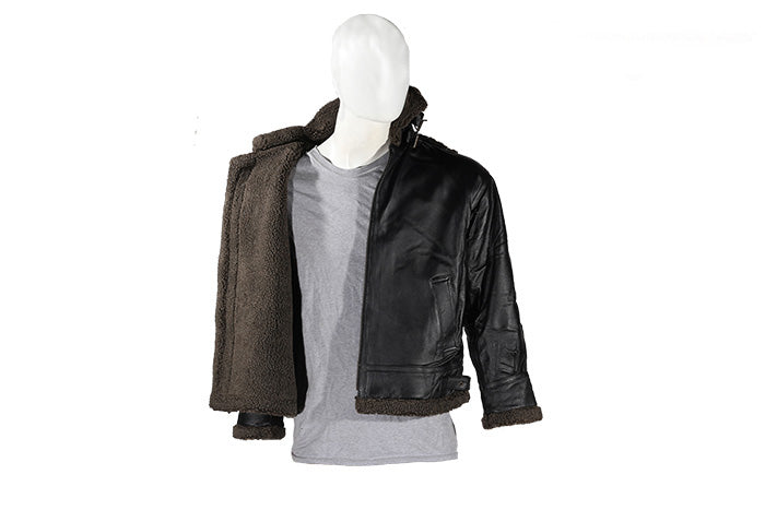 Black Zippered Hooded Leather Fur Jacket