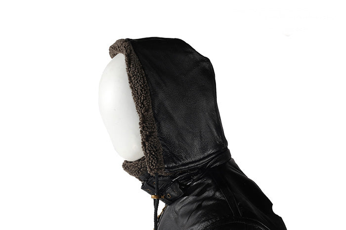 Black Zippered Hooded Leather Fur Jacket