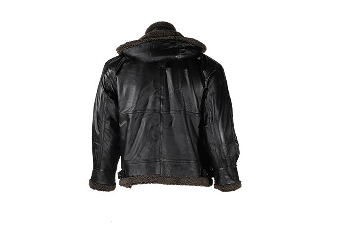 Black Zippered Hooded Leather Fur Jacket