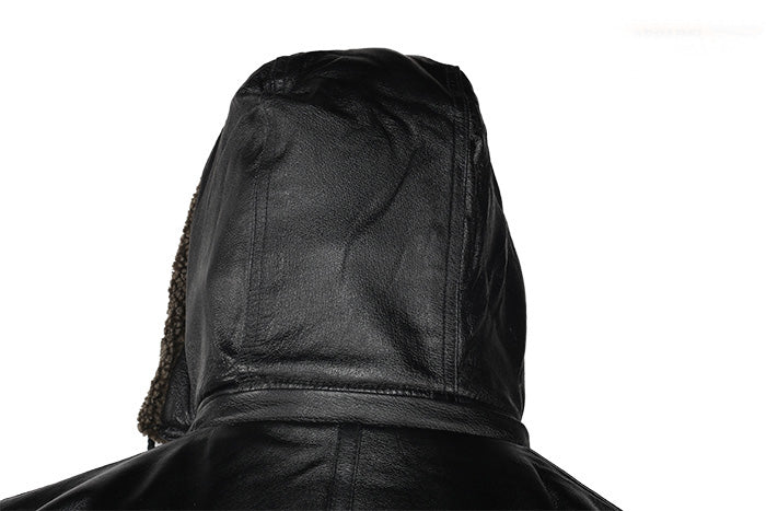 Black Zippered Hooded Leather Fur Jacket