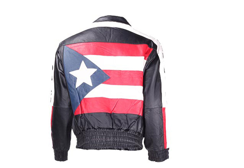 Leather Motorcycle Jacket With Puerto Rico Flag