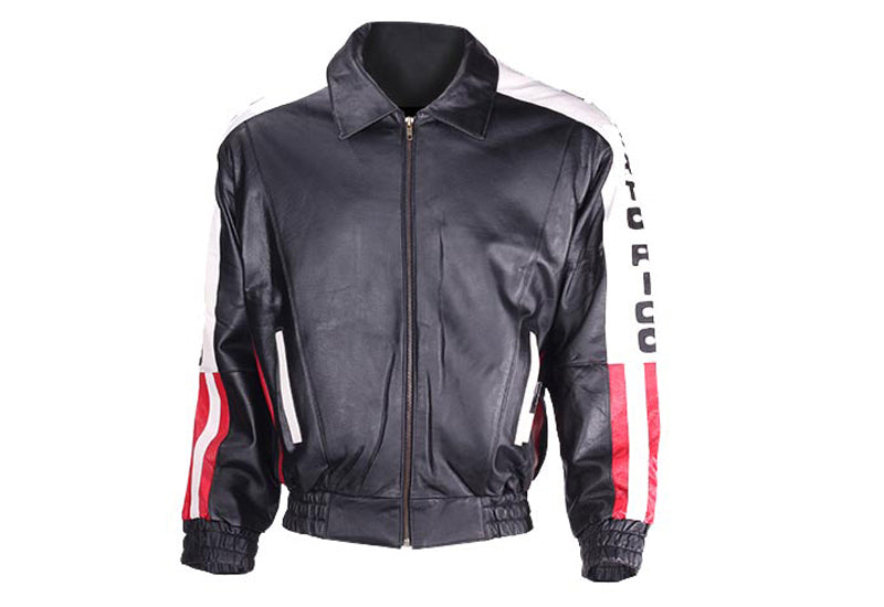 Leather Motorcycle Jacket With Puerto Rico Flag