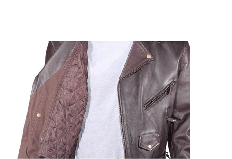 Mens Retro Brown Motorcycle Jacket With Eagle