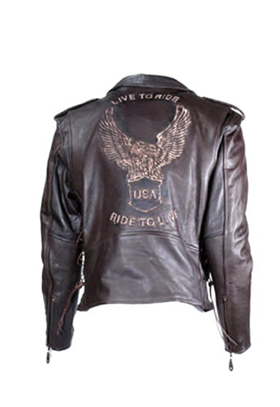 Mens Leather Motorcycle Jacket With Eagle