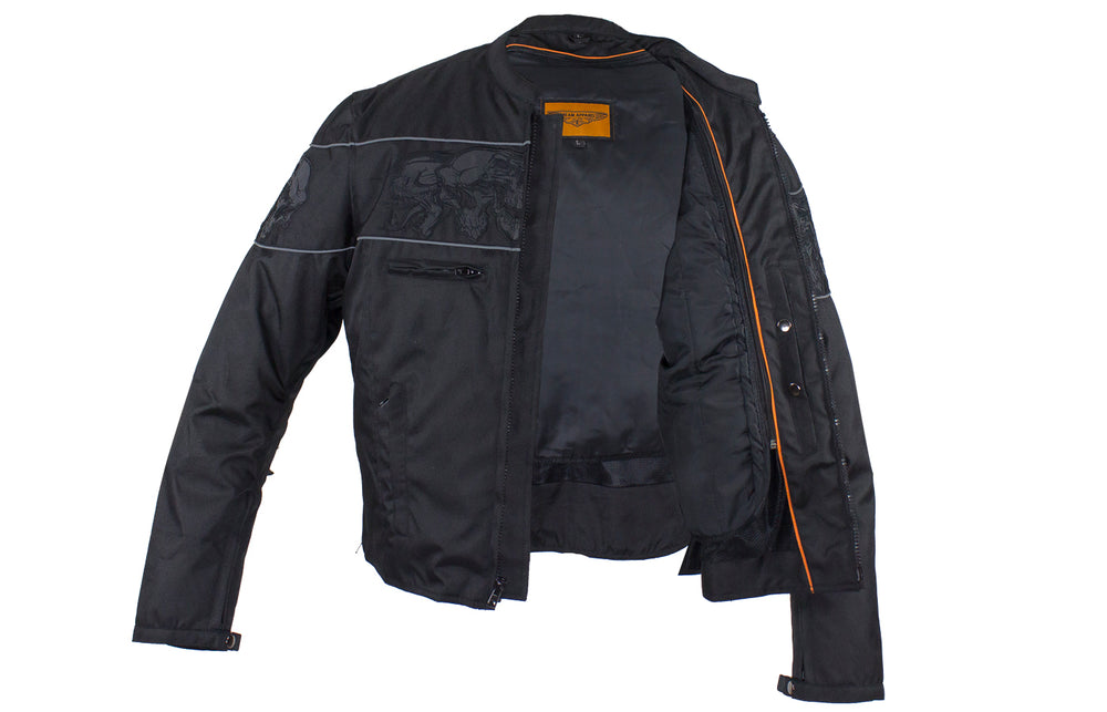 Men's Textile Concealed Carry Racing Jacket with Reflective Skulls