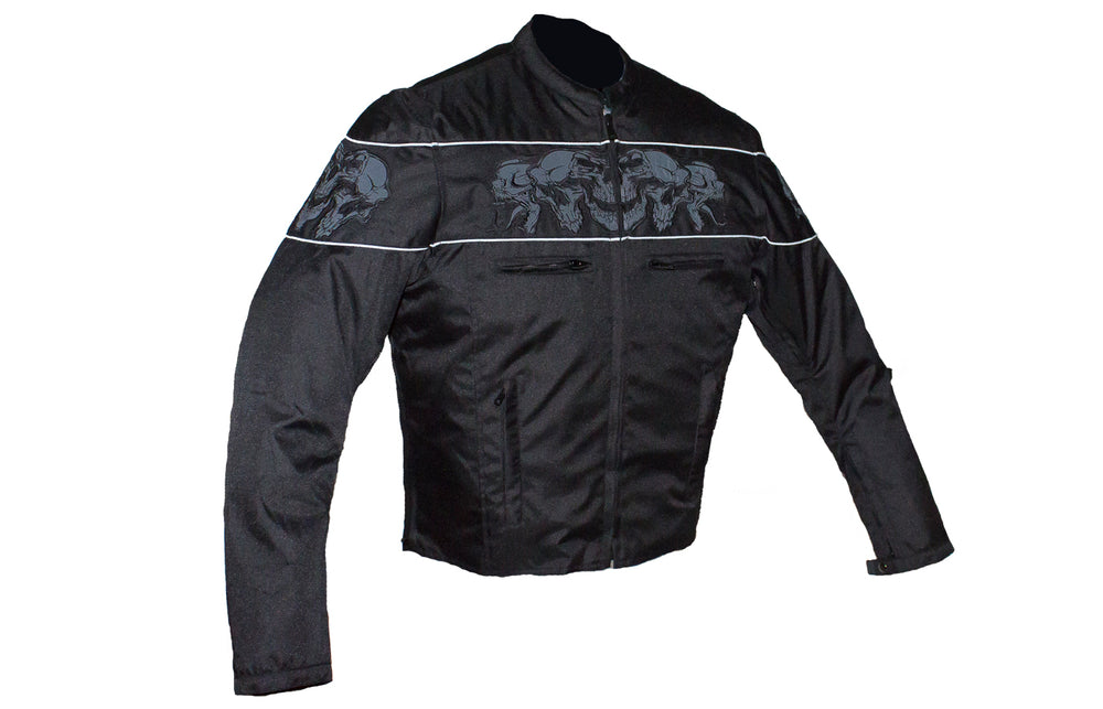 Men's Textile Concealed Carry Racing Jacket with Reflective Skulls