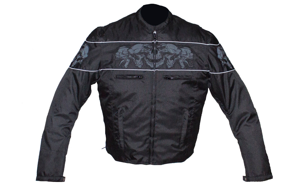 Men's Textile Concealed Carry Racing Jacket with Reflective Skulls