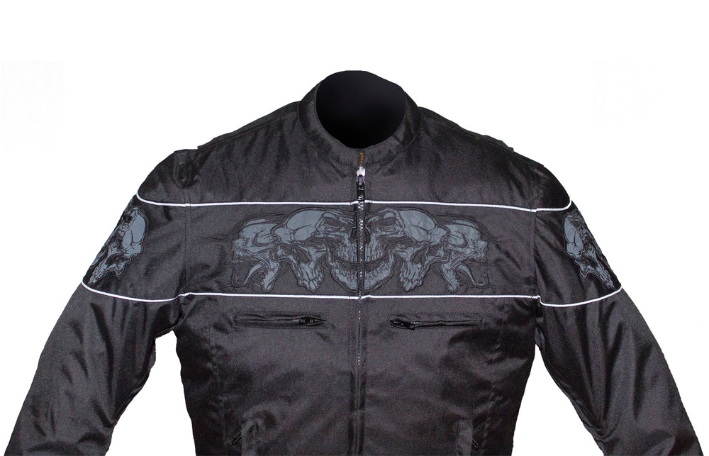 Men's Textile Concealed Carry Racing Jacket with Reflective Skulls