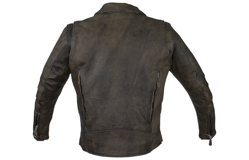 Distressed Brown Racer Jacket with Extra-Large Gun Pockets